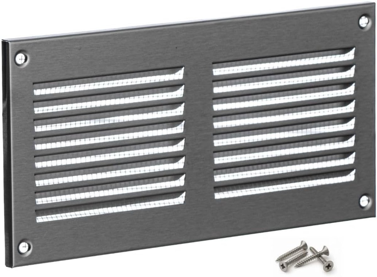 Ventilatie rooster 200 x 100 mm - RVS - Insectenbescherming - Geschikt voor binnen en buiten - ShopVlot