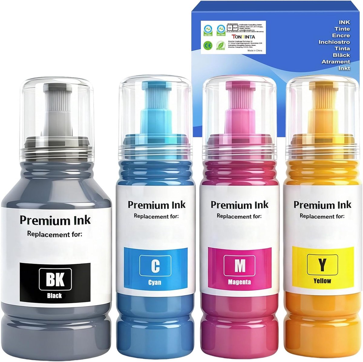 Inktflessen Compatibel E102 EPT102 - 4 Pack Zwart Cyaan Magenta Geel - Hoge capaciteit - Geschikt voor ET-printers - ShopVlot
