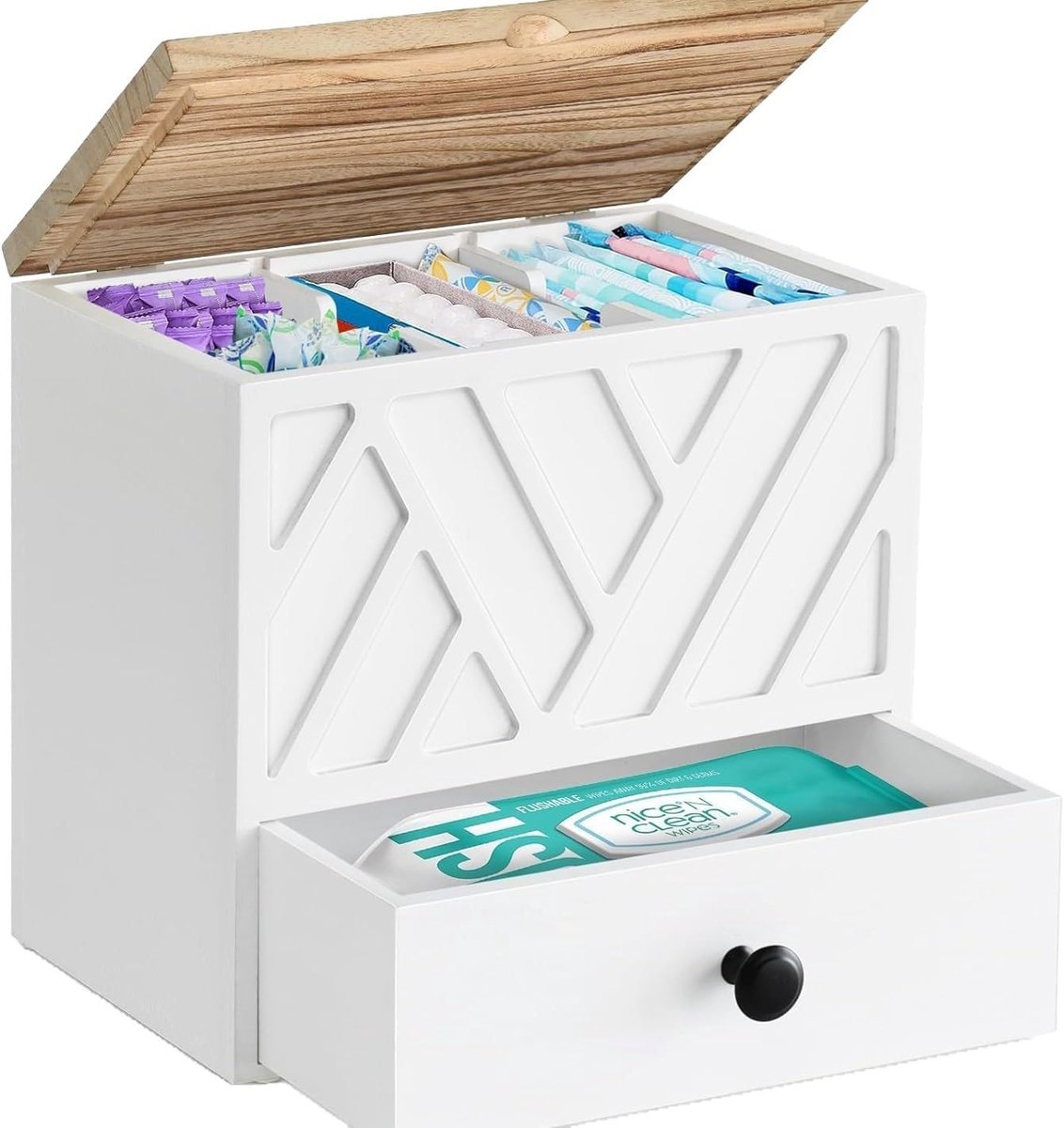 Toiletartikelhouder met lade - witte tamponhouder - opbergdoos voor hygiënische artikelen - stijlvol en praktisch - ShopVlot