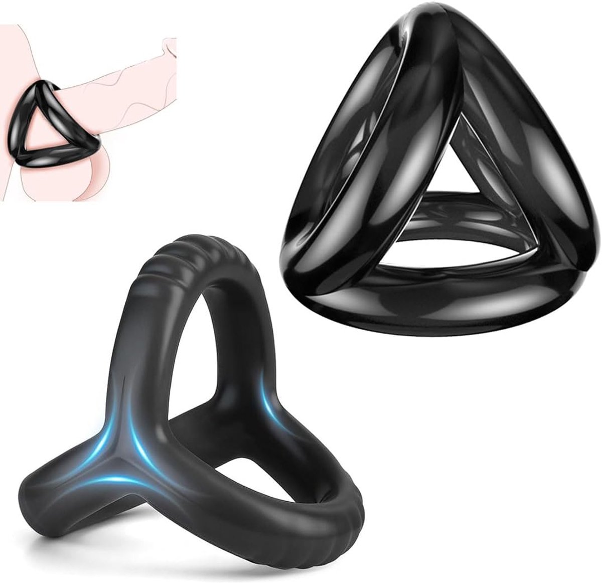 Cockrings voor mannen - verstelbare siliconen ringen - zwart met drie openingen - comfortabele en veilige pasvorm - ShopVlot