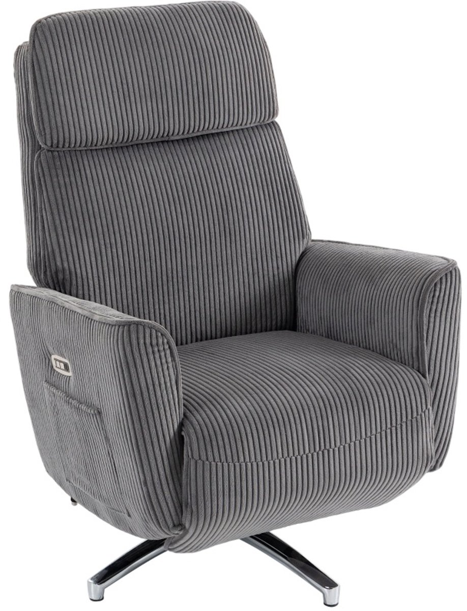 FloraGrace Relaxfauteuil 76 x 87 x 114 cm - Elektrisch Verstelbaar Met 2 Motoren En 360° Draaibaar - Voor Woonkamer - Polyester - Donkergrijs