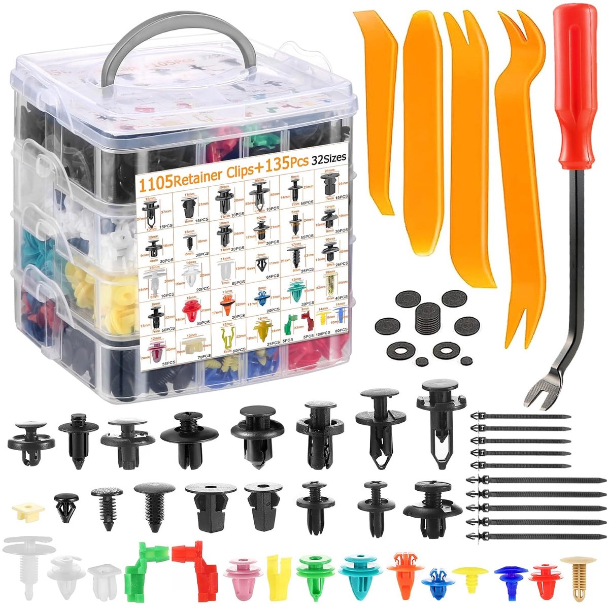 Auto clips set 1240 stuks - 32 maten - kunststof - universele bevestigingsclips voor autodeuren - ShopVlot