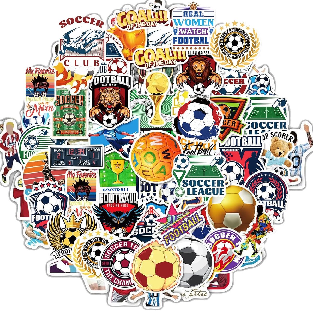 Voetbalstickers 110 stuks - Waterdichte sportstickers - 50 unieke ontwerpen - Perfect voor voetbalfans - ShopVlot
