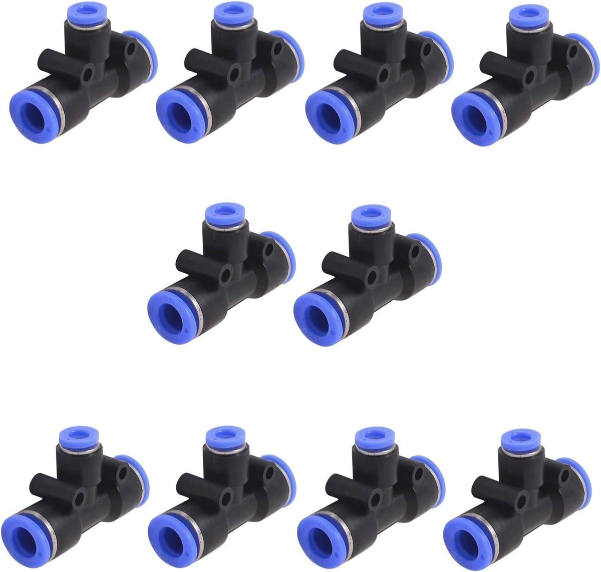 Pneumatische T-connectoren 6 mm - zwart en blauw - waterdichte verbinding - ideaal voor persluchtsystemen - ShopVlot