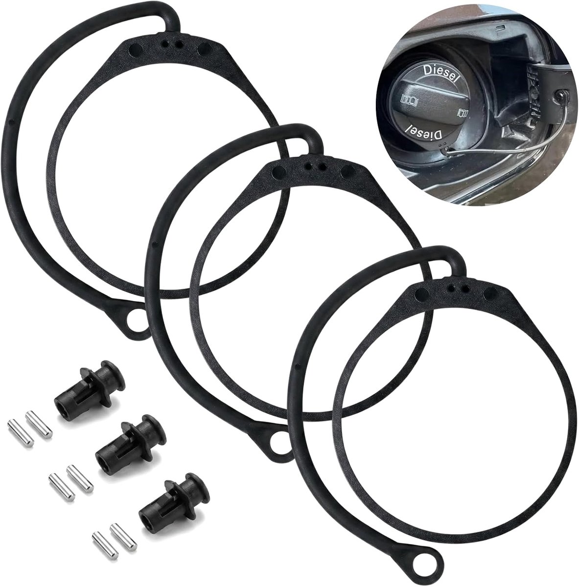 Brandstoftankdop bevestigingsriem set - 3 stuks - zwart rubber - ideaal voor Volkswagen en Audi - ShopVlot