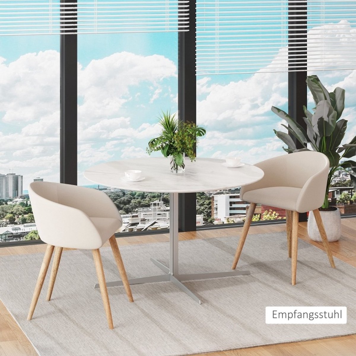 MODFU Eetkamerstoel - Kuipstoel Met Armleuning - Scandinavisch - Hout - Beige - Set Van 2