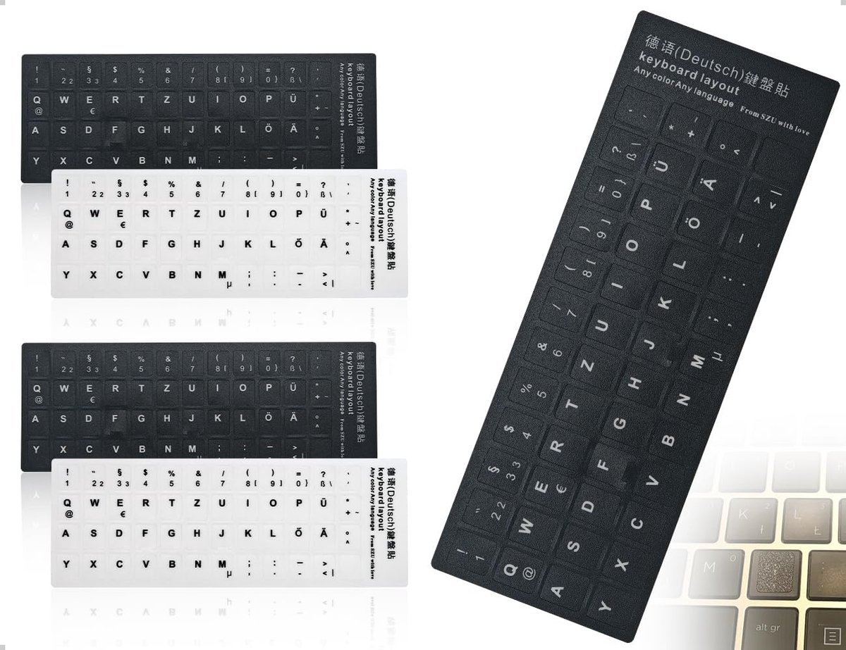Stickers voor toetsenbord Duits - set van 4 - zelfklevend mat - vervangende toetsen voor computer - ShopVlot