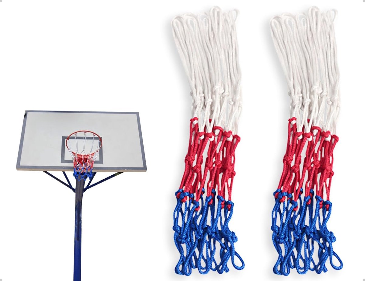 Basketball Baskets 2x - Weerbestendig Nylon - Rood, wit en blauw ontwerp - Ideaal voor scholen en parken - ShopVlot