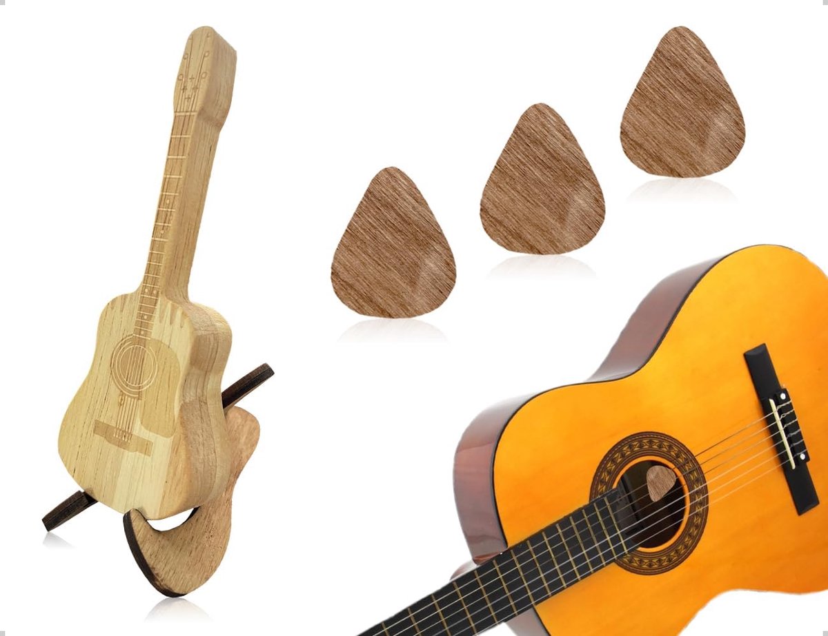 Plectrum Box - Houten plectrumhouder - Inclusief 3 plectra - Bescherming tegen stof en schade - ShopVlot