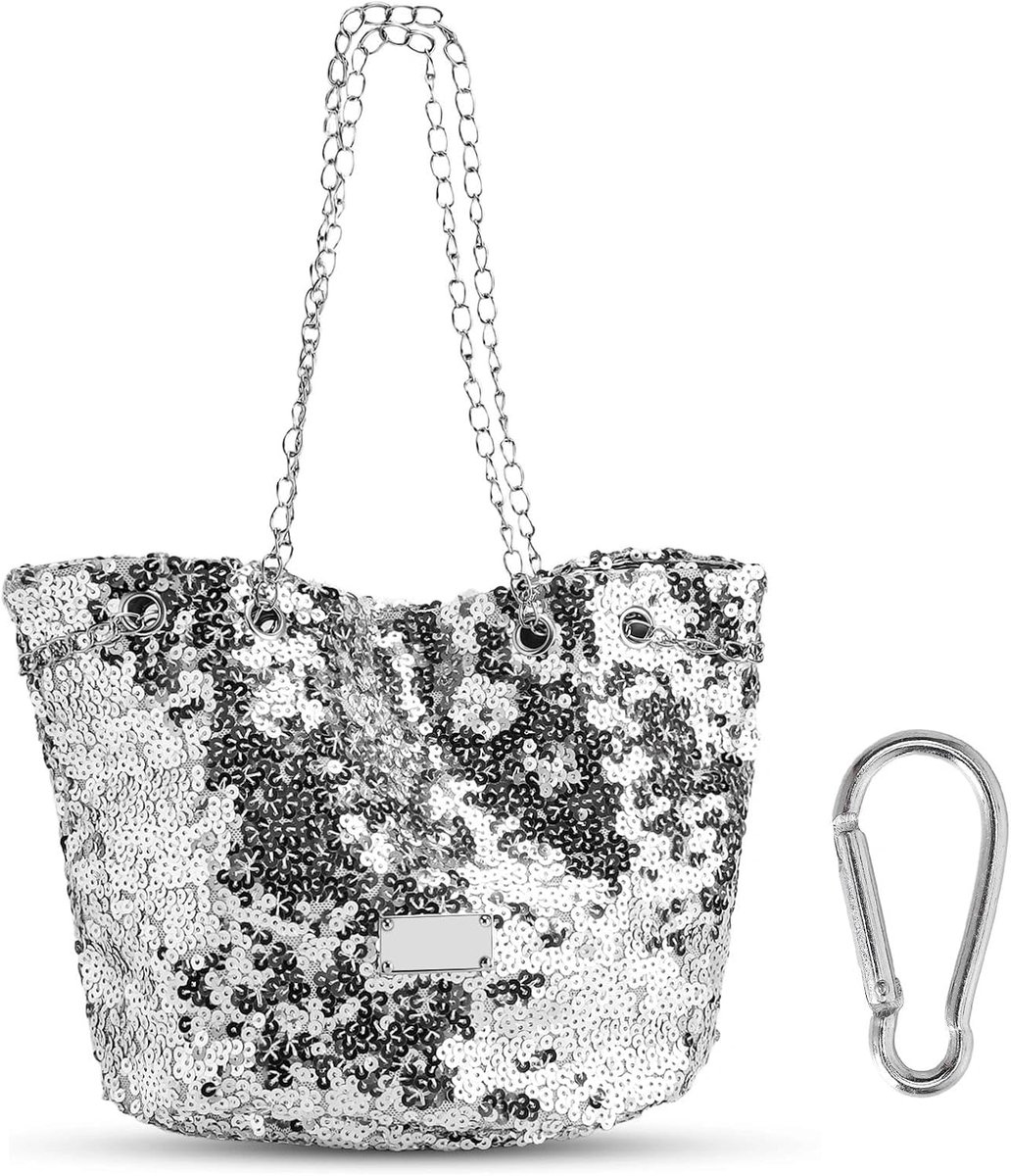 Clutch dameshandtas - zilver glitter pailletten - schoudertas met ritssluiting - perfect voor bruiloft - ShopVlot