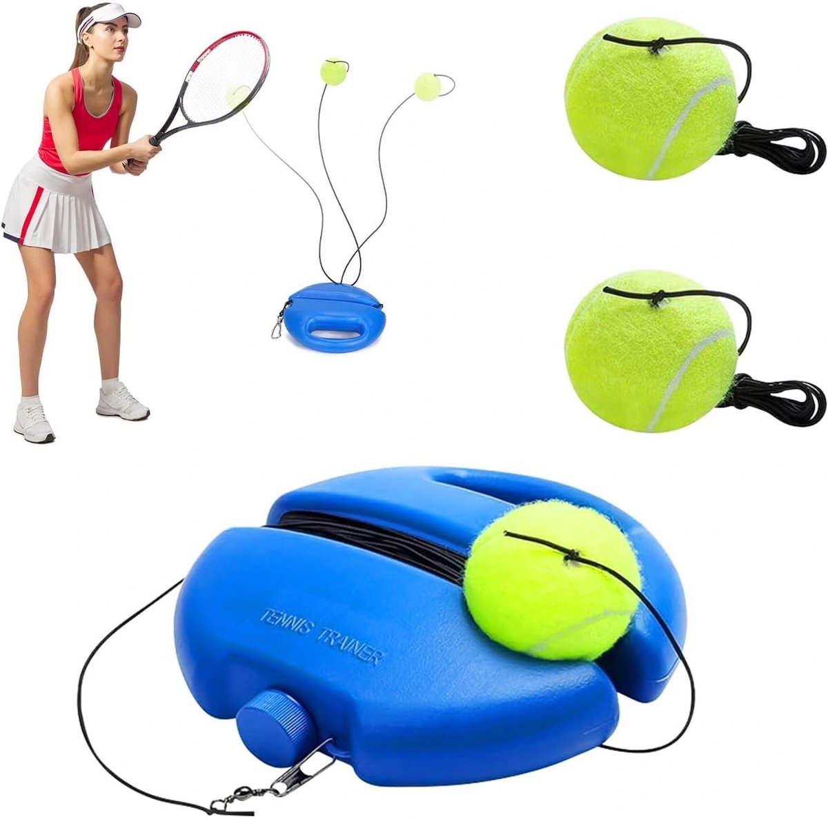 Tennis trainer met elastisch touw - vulbare basis met water of zand - ideaal voor solo training - SnelShoppen
