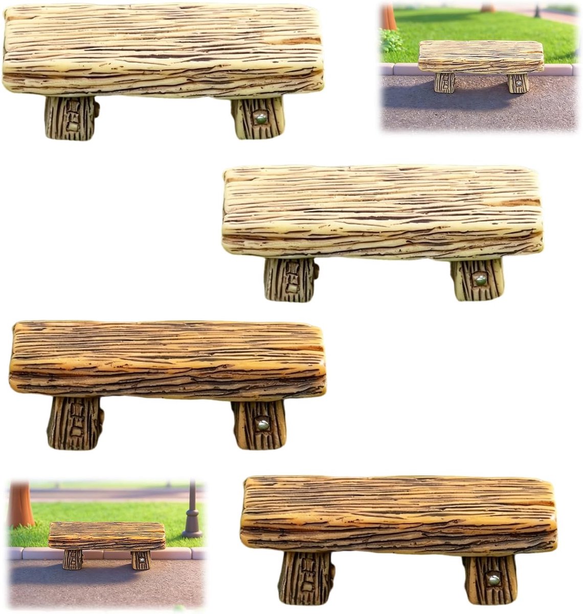 Mini-tuinbanken vintage set van 4 - feeëndecoratie - meubels voor miniatuurtuinen - ideaal voor diorama's - SnelShoppen