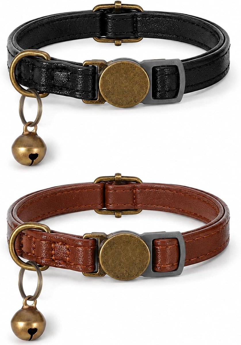 Kattenhalsband 1 cm - kunstleer - met bel - veilige sluiting voor katten - SnelShoppen