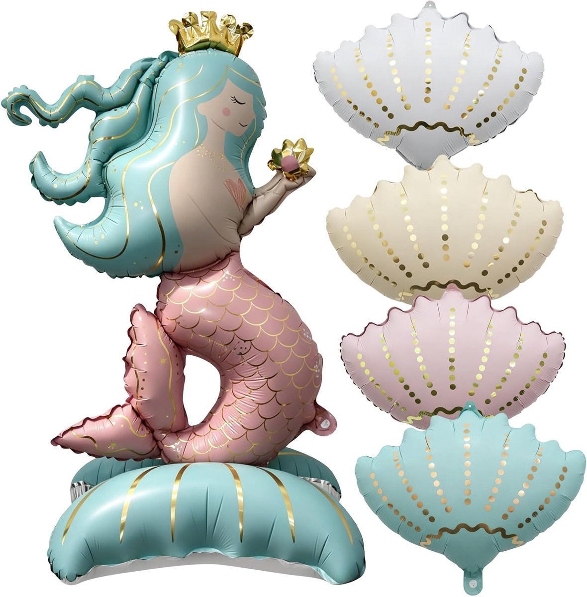 Zeemeermin verjaardagsdecoraties set van 5 - schelpballonnen en staande zeemeerminballonnen - oceaan-thema - SnelShoppen