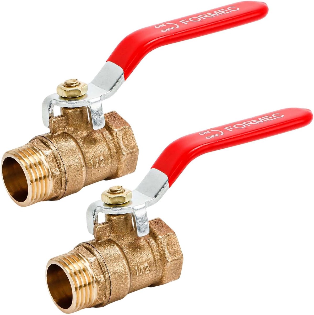Kogelklep set van 2 - 1/2 inch messing klep - met rode hendel PN25 - ideaal voor waterinstallaties - SnelShoppen