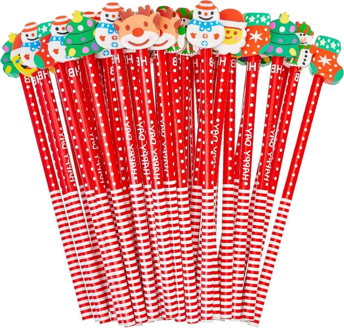 Kerstpennen 60pcs - 8 stijlen met cartoon gummen - kerstthema - leuk voor kinderen - SnelShoppen