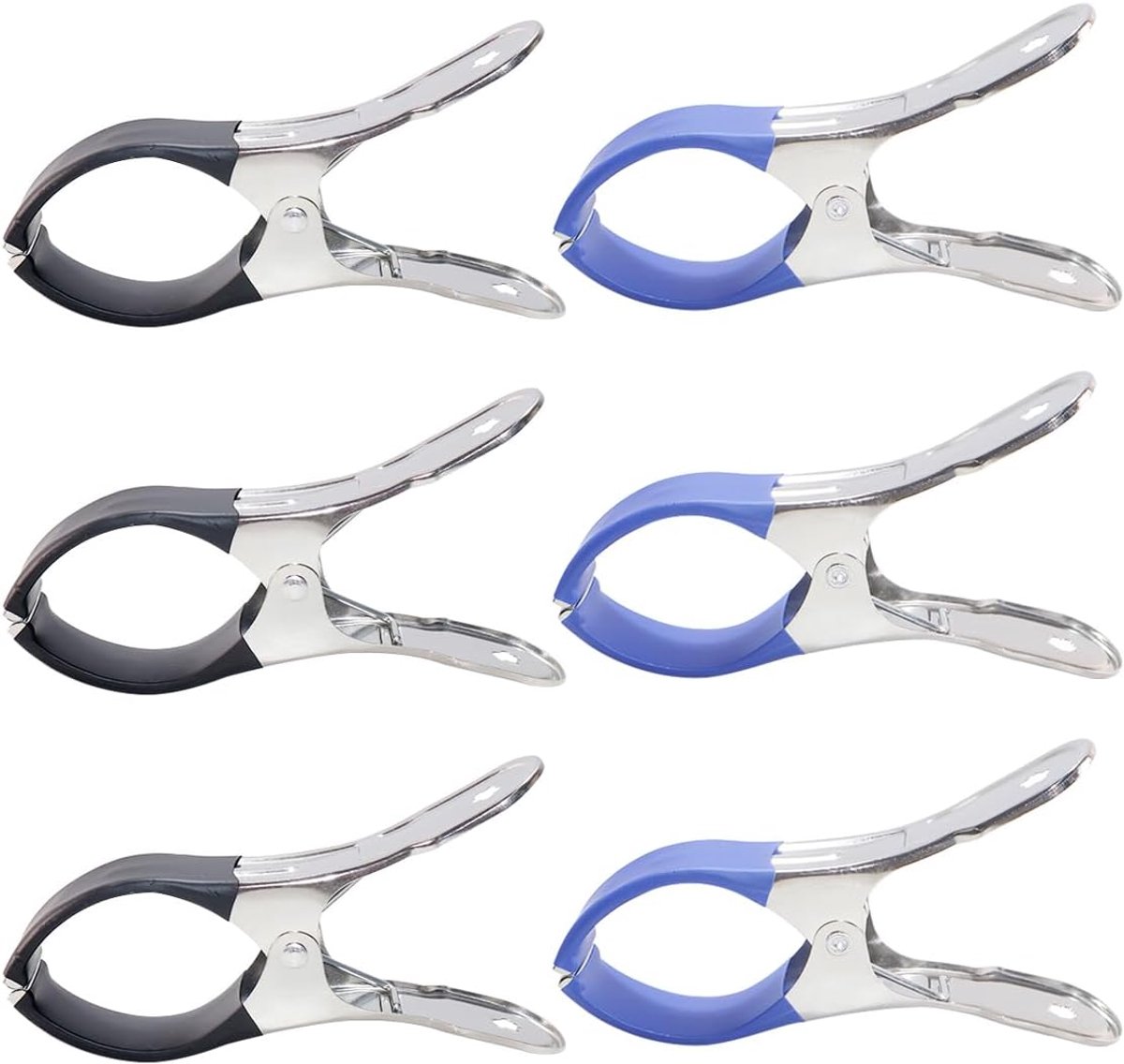 Roestvrijstalen clips 12 cm - 6 stuks grote kledingpegs - met hoezen in blauw en zwart - ideaal voor wasgoed - SnelShoppen