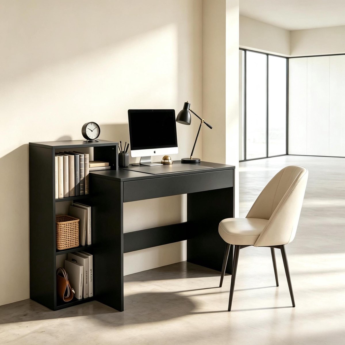 Bureau Met Opbergruimte En Lade - Computerbureau Met 3 Open Planken - Compact Voor Kamer En Werkkamer - Spaanplaat - Zwart - 100x40x90 Cm