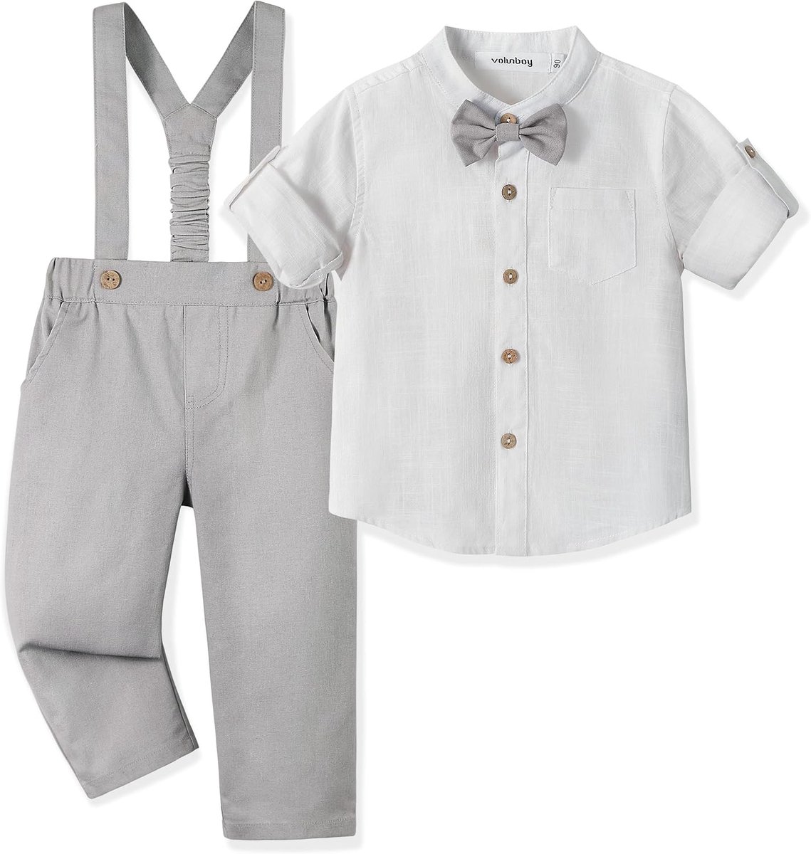 Kledingset voor kinderen - 4-delige linnen set - henley shirt, strik en bretels - ideaal voor ceremonies - SnelShoppen