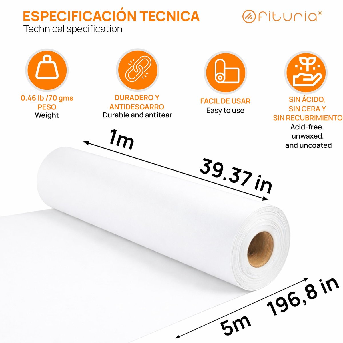 OFITURIA Wit kraftpapier, rol 1 x 5 m, 3 rollen, verpakkings- en cadeaupapier, knutsel- en naaipatroon, robuust en - ShopVlot