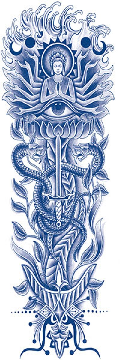 Tijdelijke sleeve tattoo buddha lotus 2 weken