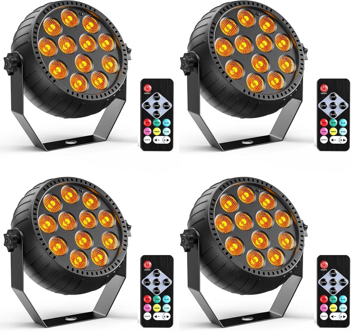 Pack of 4 Mini LED Lights Wireless RGB 12 LED 2200 mAh Rechargeable Battery with Remote Control, 4-6 Hours Battery - ShopVlot