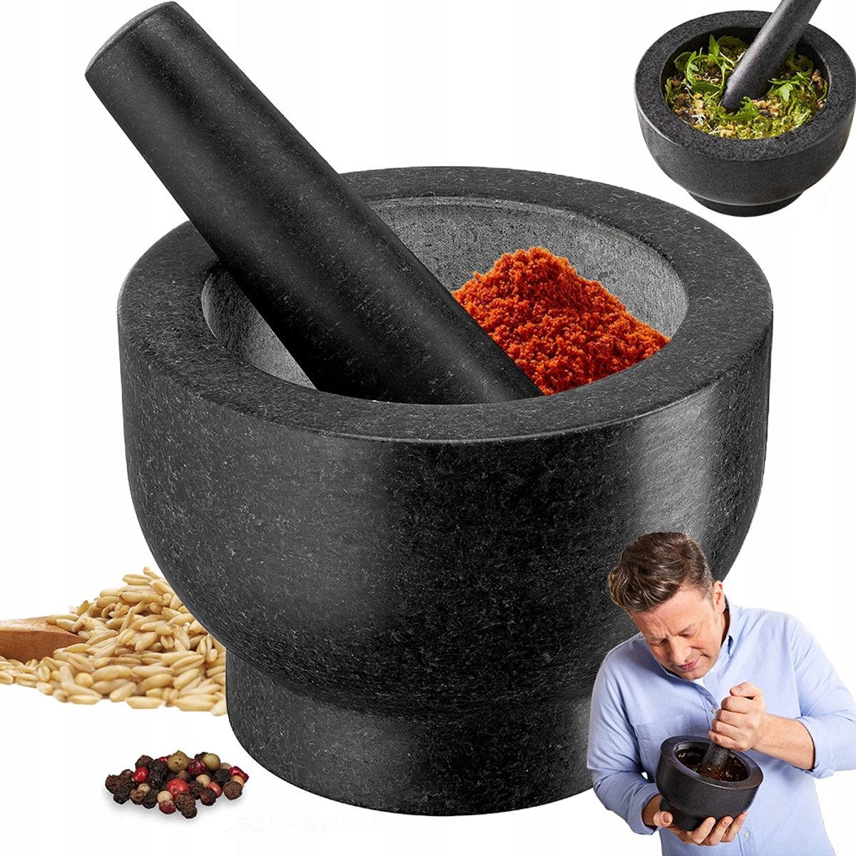 Granieten Mortier & Stamper 14,5 cm - Ideaal voor Kruiden & Specerijen