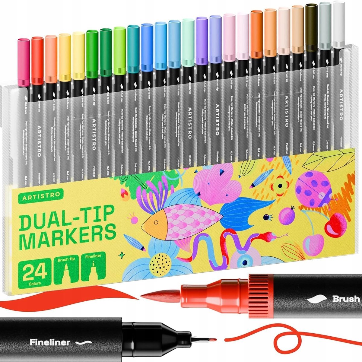 24 Dubbelzijdige Markers: Penseel & Fijne Punt (0.4mm) voor Kleuren
