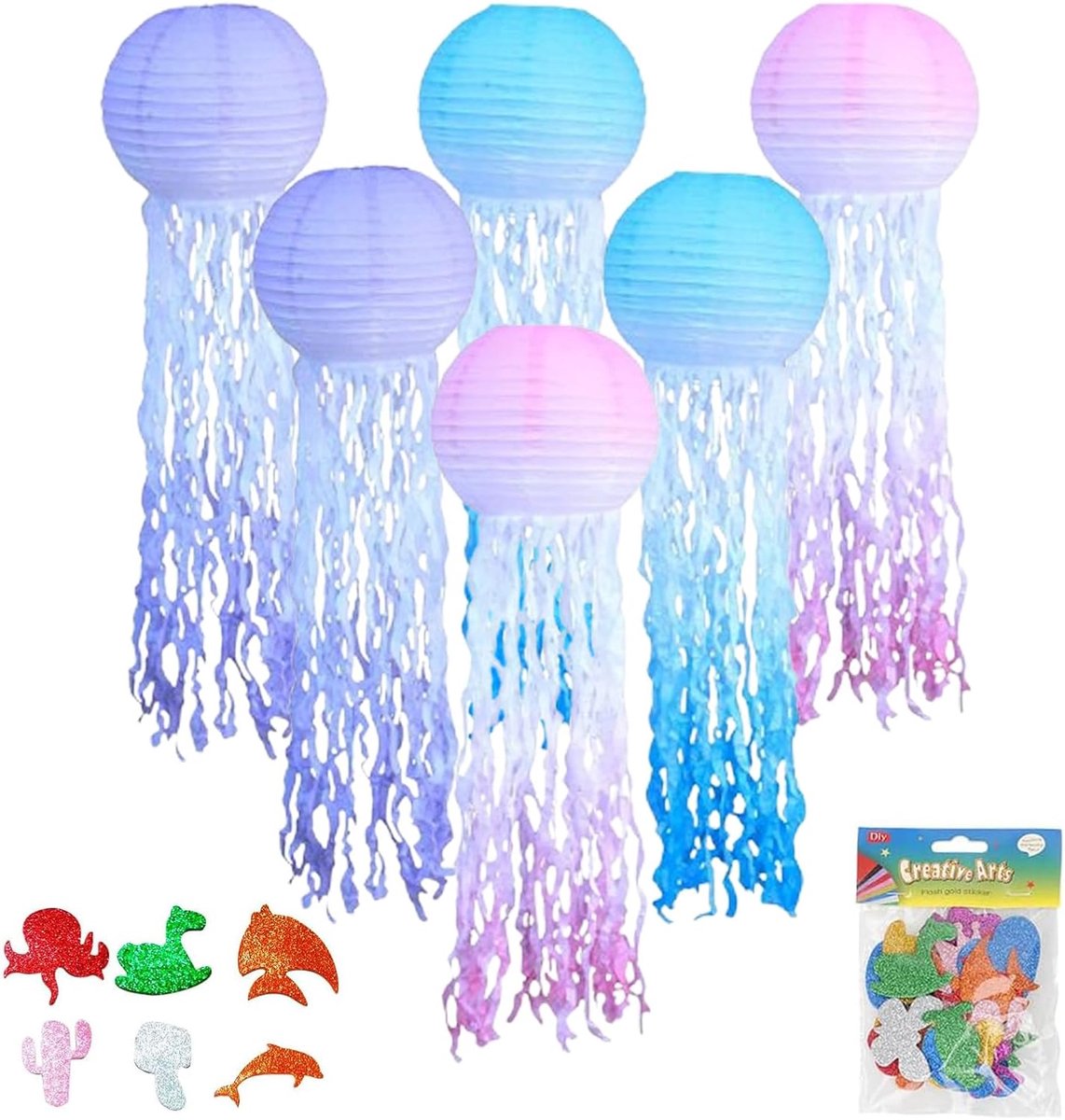 Papieren lantaarns - Set van 6 - Jellyfish design - Kleurige decoratie voor feesten - ShopVlot