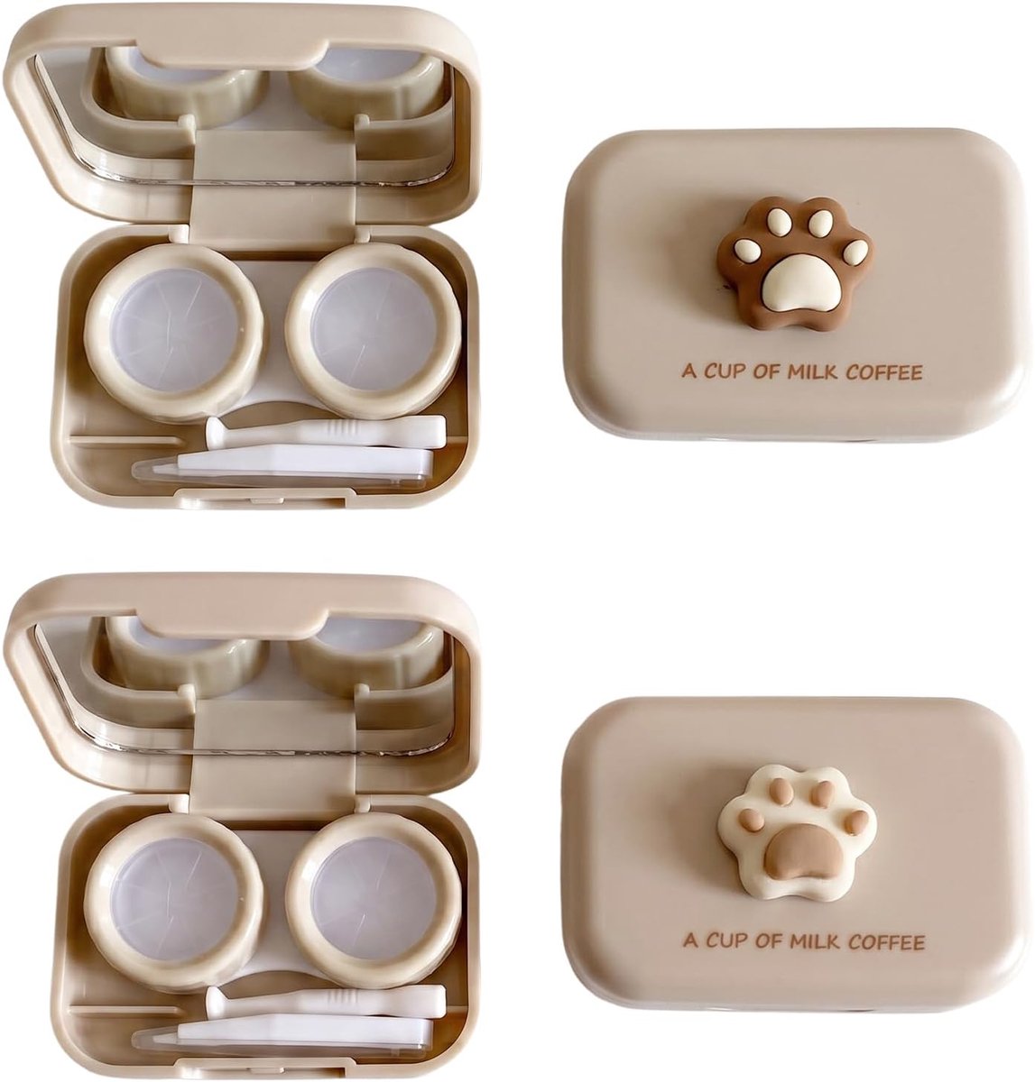 Contactlenzendoosjes set van 2 - schattig kattenpoot design - inclusief spiegel en accessoires - ideaal voor onderweg - ShopVlot