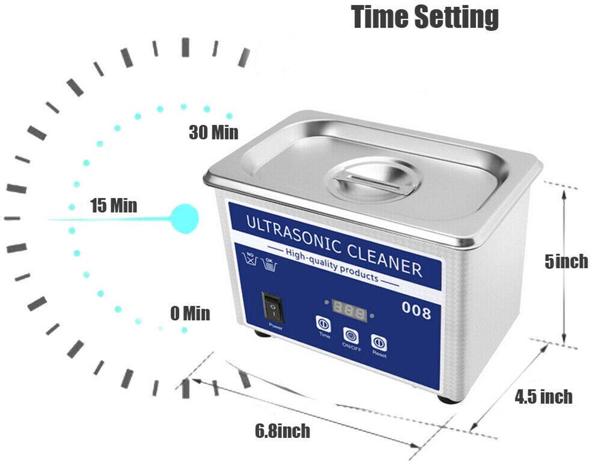 Ultrasoon reiniger 800ml - roestvrijstalen tank - digitale timer - ideaal voor sieraden en brillen - ShopVlot