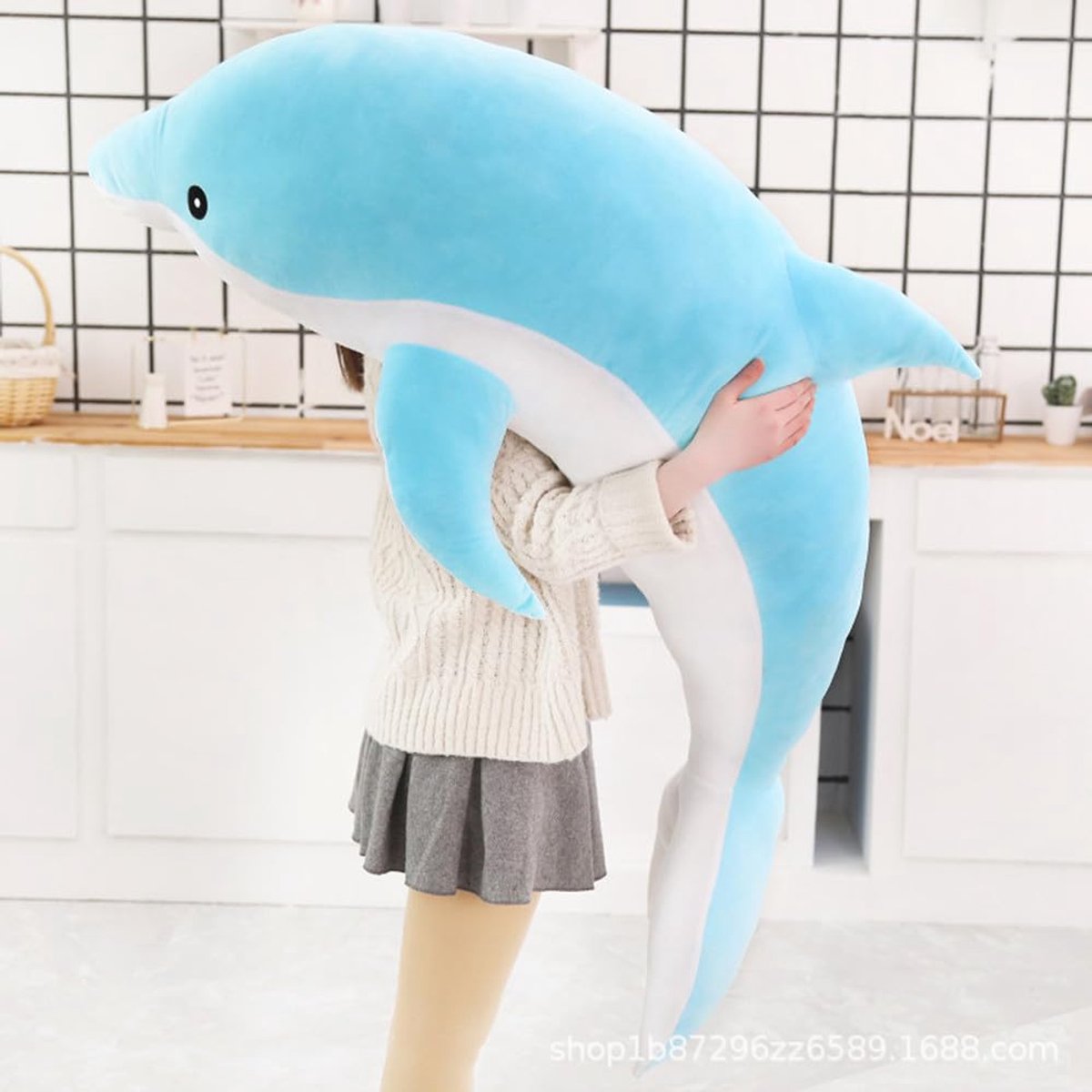 Pluche dolfijn kussen 120 cm - superzacht pluche - zeedier speelgoed - ideaal slaapkussen - ShopVlot
