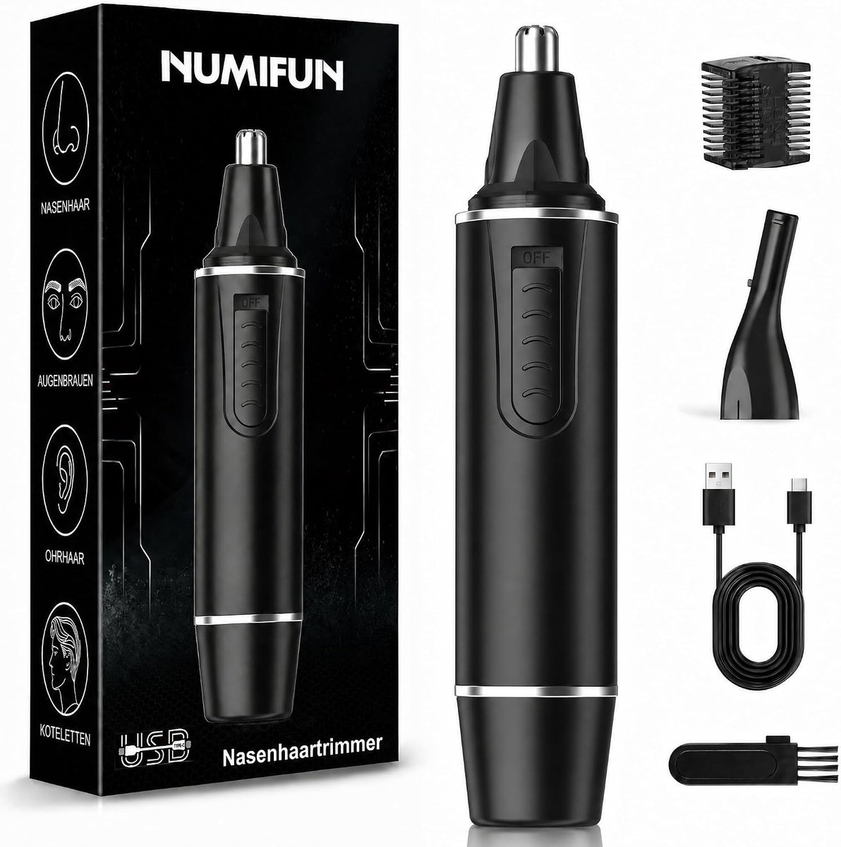 Neushaartrimmer voor heren - USB-oplaadbaar - 2-in-1 set - pijnvrije trimmer voor gezichtshaar - ShopVlot