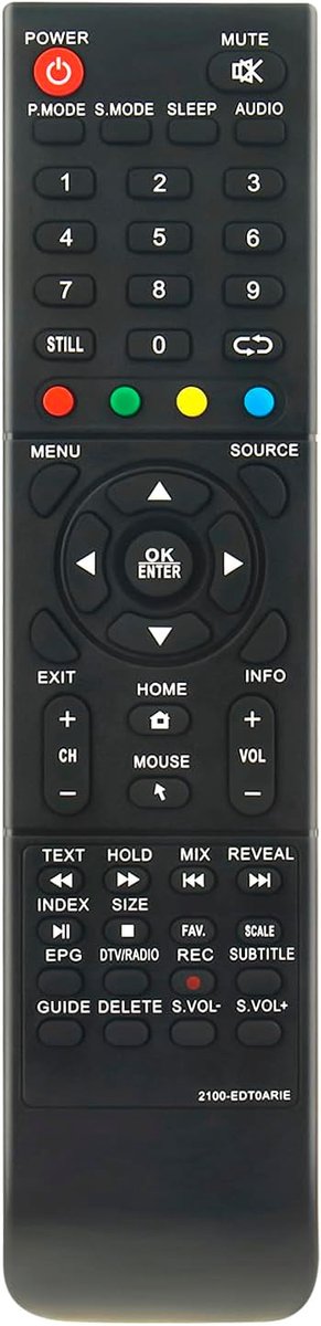 Afstandsbediening 2100-EDT0ARIE - Vervangend model - Geen programmering nodig - Geschikt voor Arielli LED TV - ShopVlot