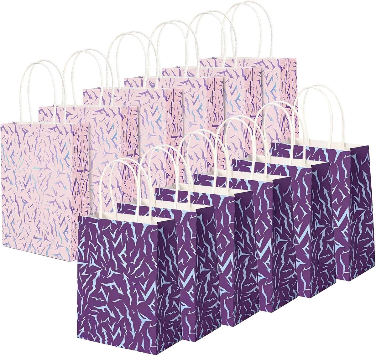 Kraftpapieren cadeauzakjes 15x8x21 cm - bliksemmotief - paarse en roze - perfect voor Kpop feest - ShopVlot
