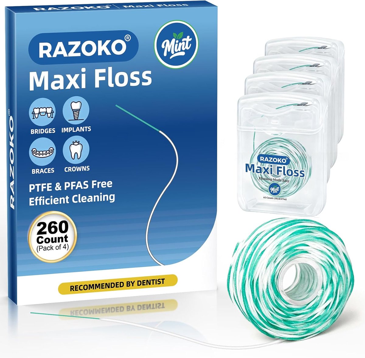 Tandzijde voor beugels en implantaten - 260 stuks gewaxte strengen - ICY Mint smaak - ShopVlot