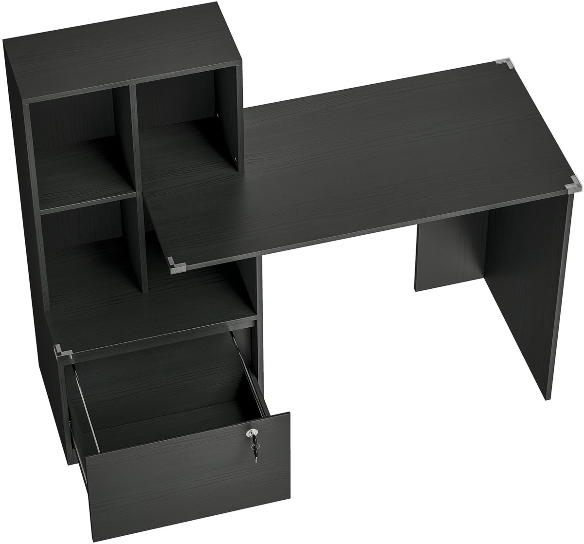 OKWISH Computerbureau Met Boekenkast En Afsluitbare Lade 126 X 50 X 109 Cm Zwart Spaanplaat Voor Werken En Studeren