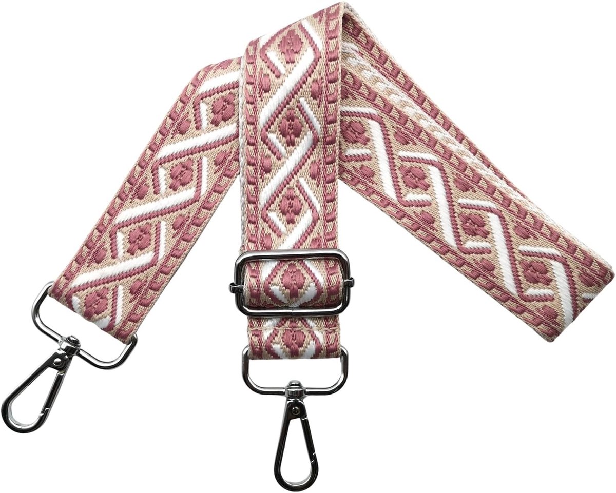 Schouderband voor tas - Verstelbaar 80-130 cm - Breed 3,8 cm - Donkerroze met zilveren karabijnhaak - ShopVlot