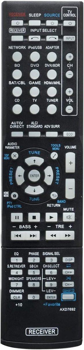 Vervangende afstandsbediening voor Pioneer AV-systemen - compatibel met VSX-823-K, VSX-528, VSX-828 - ShopVlot