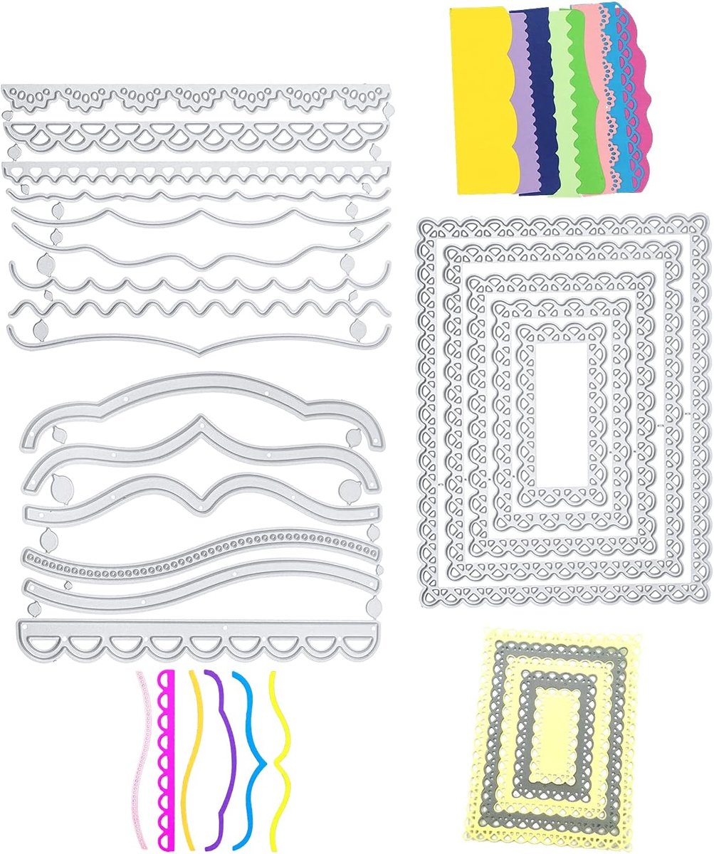Set van 3 stanssjablonen, randset, stanssjablonen, stansvormen, golven, rechthoekig frame, snijden, stempelsjablonen, stempelsjablonen, stanssjablonen, voor scrapbooking, albums, knutselen