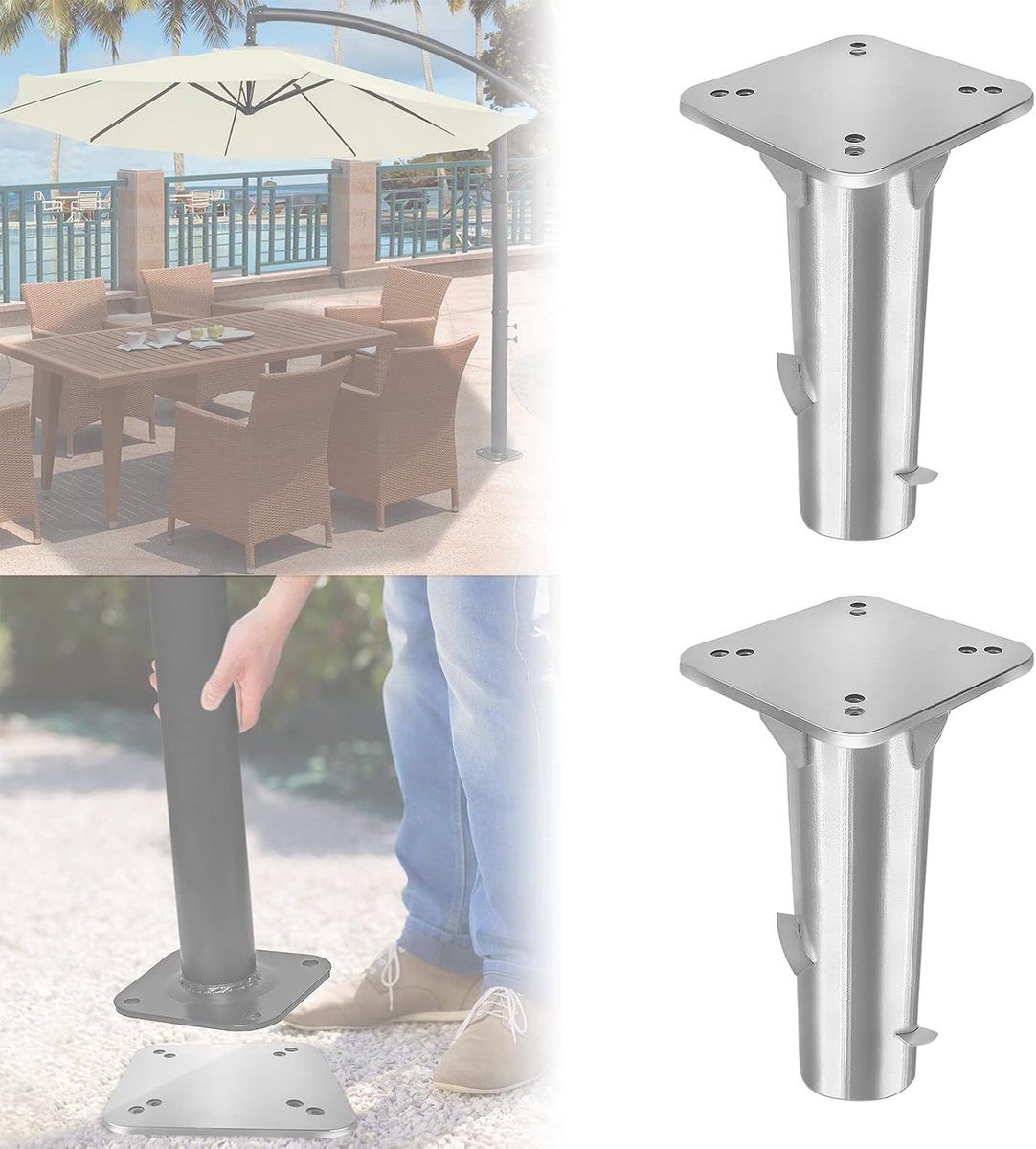 Universele bodemhuls, universele bodemplaat, parasolstandaard, parasolstandaard van metaal met bodemplaat voor parasols (2 stuks)