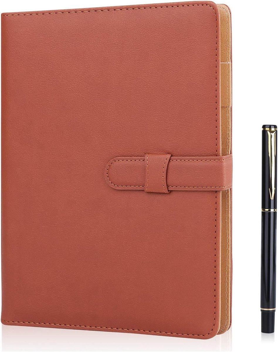 lederen notitieboekje / hervulbare zakelijke notebook/notepad met losse bladen, 200 pagina's dik, klassiek gevoerd met vakje en pennenhouder, kan dienen als een geschenk. Bruin