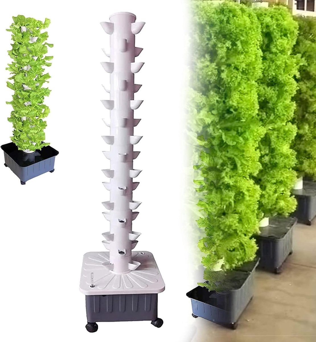 15 lagen 45 gaten, hydrocultuur kweekset, grondloos kweeksysteem, Aeroponic toren met hydratatiepomp, timer, adapter, zaaibed en netpotten