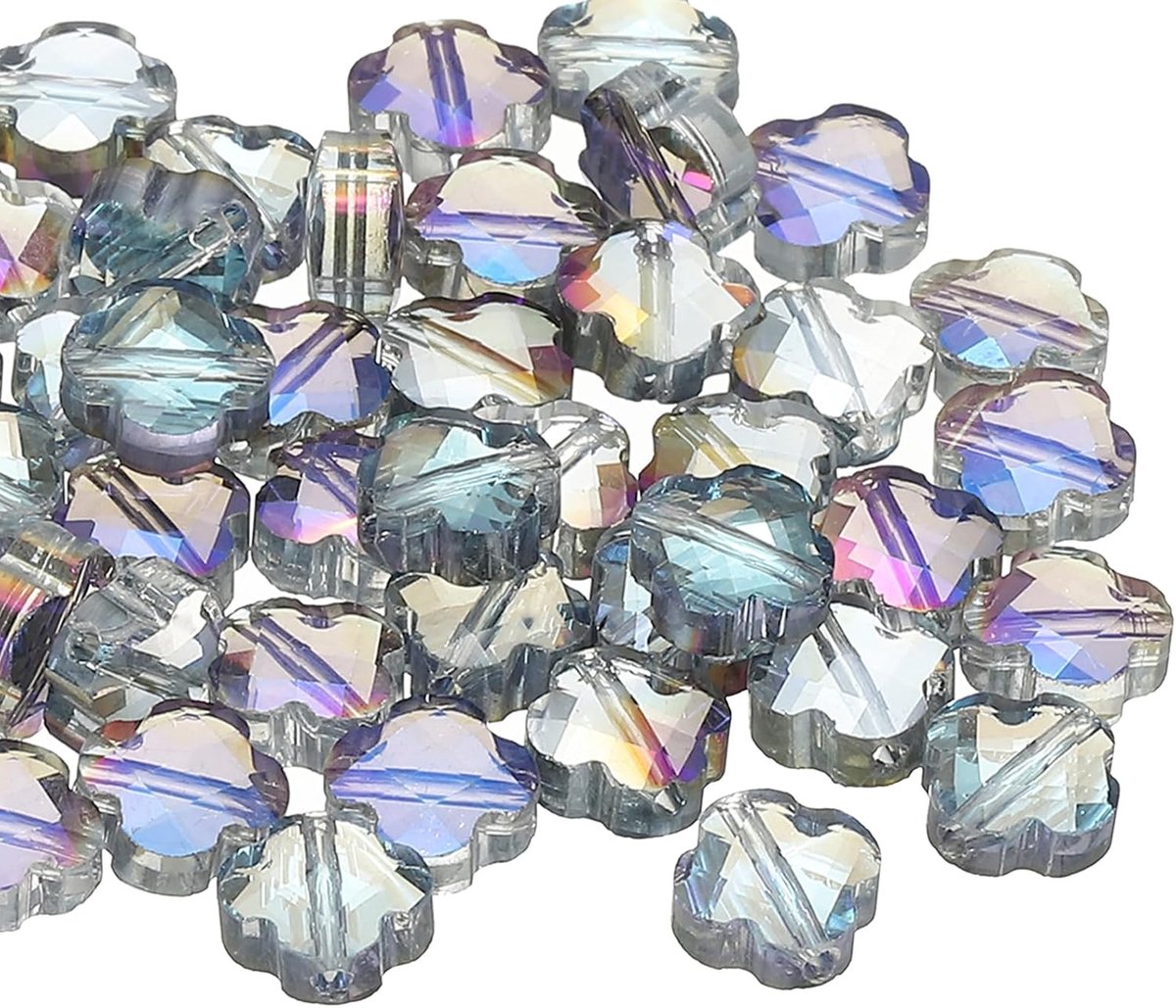 Kralen, 50 stuks 8 mm klaver bedel, transparante kristalglaskralen, heldere benodigdheden voor het maken van sieraden voor armbanden, doe-het-zelf ambachten, lichtpaars