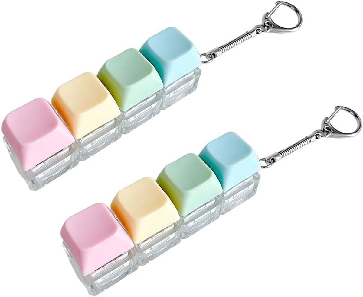 2 stuks toetsenbord fidgetspeelgoed, sleutelhanger, lineaire klik fidget toys met 4 gekleurde toetsen, gradiënt-design, grappig kleurrijk toetsenbord, voor stressvermindering en concentratie