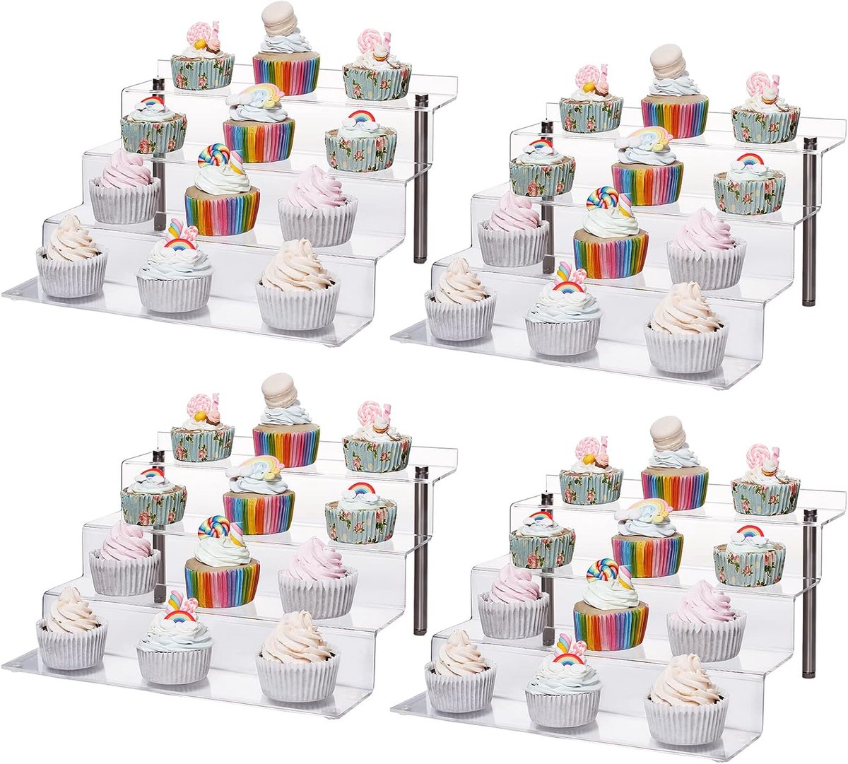 Acryl Display Stand, Transparant Display Riser Stand, 4-Staps Acryl Riser Plank voor Popfiguren, Cupcake, Dessert, Parfum, Nagellak, Specerijen - 30 x 27,5 x 16,5 cm (4 stuks)
