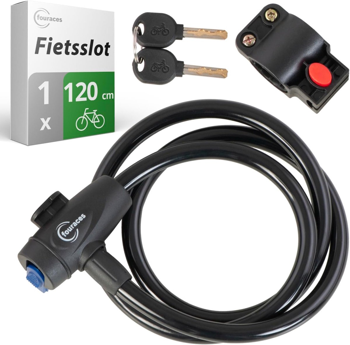 Fietsslot 120 cm spiraalslot - 12 mm kabelslot - met houder en 2 sleutels - veilig voor fietsen en scooters - SnelShoppen