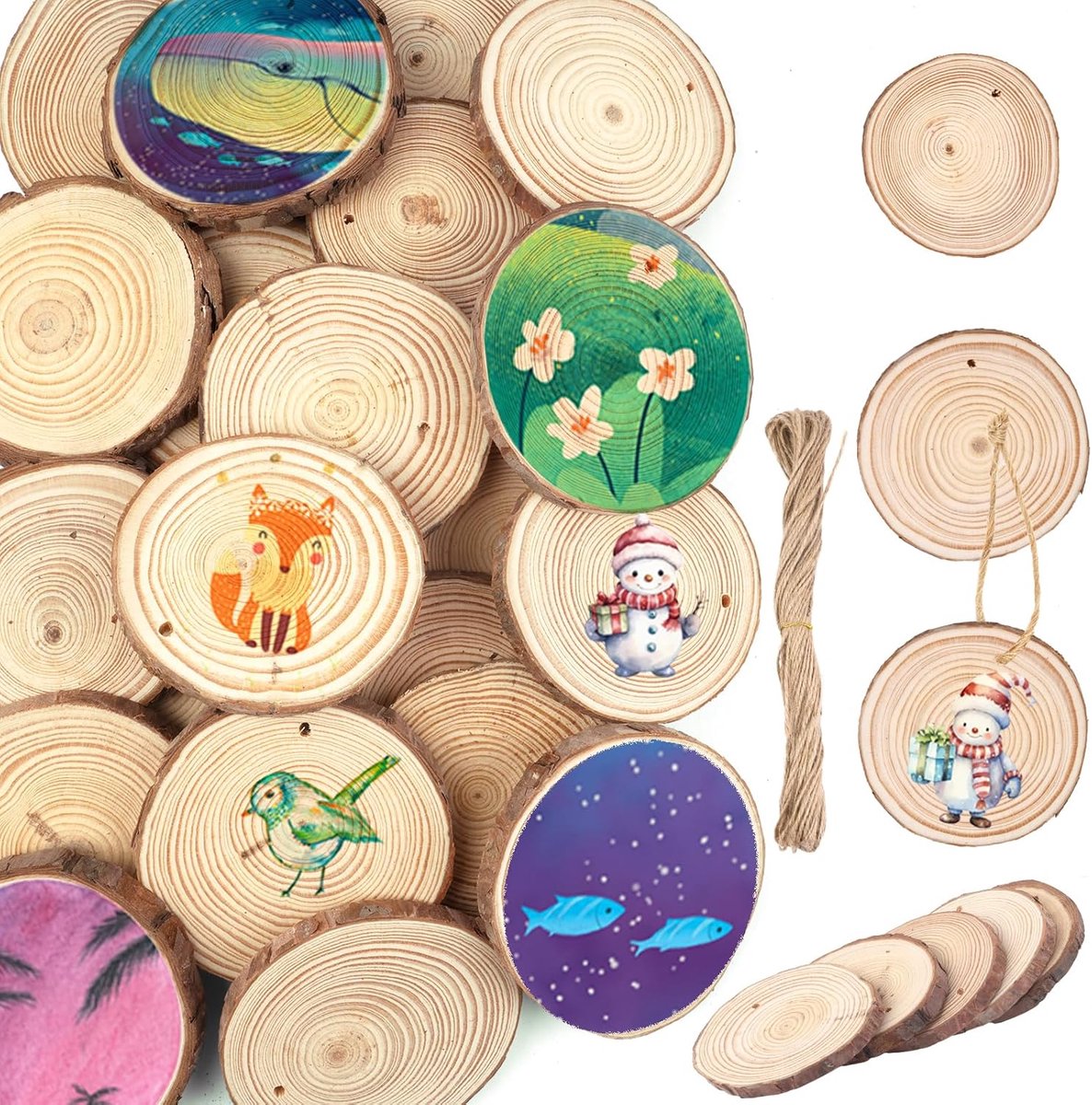 24 stuks grote ronde houten schijven om te knutselen (8-9 cm), 1 cm dik | Doe-het-zelf handwerk houten schijven, ongelakte houten schijf met boomschors, voor doe-het-zelf, decoratie