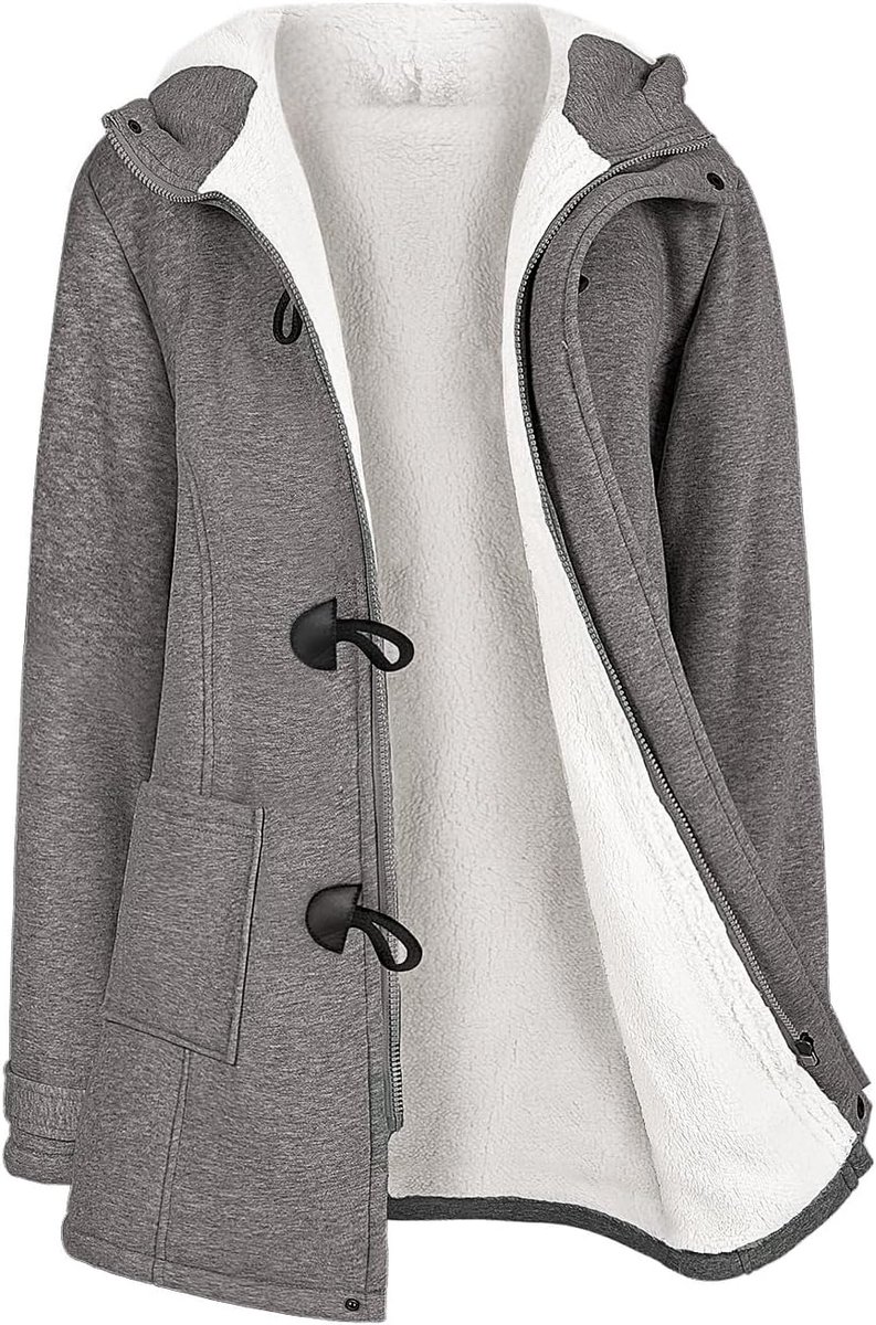Fleecejack dames lang sweatjack losse winterjas winter warm hoodie jas ritssluiting capuchon fleece capuchonjas lange mouwen mantel outwear