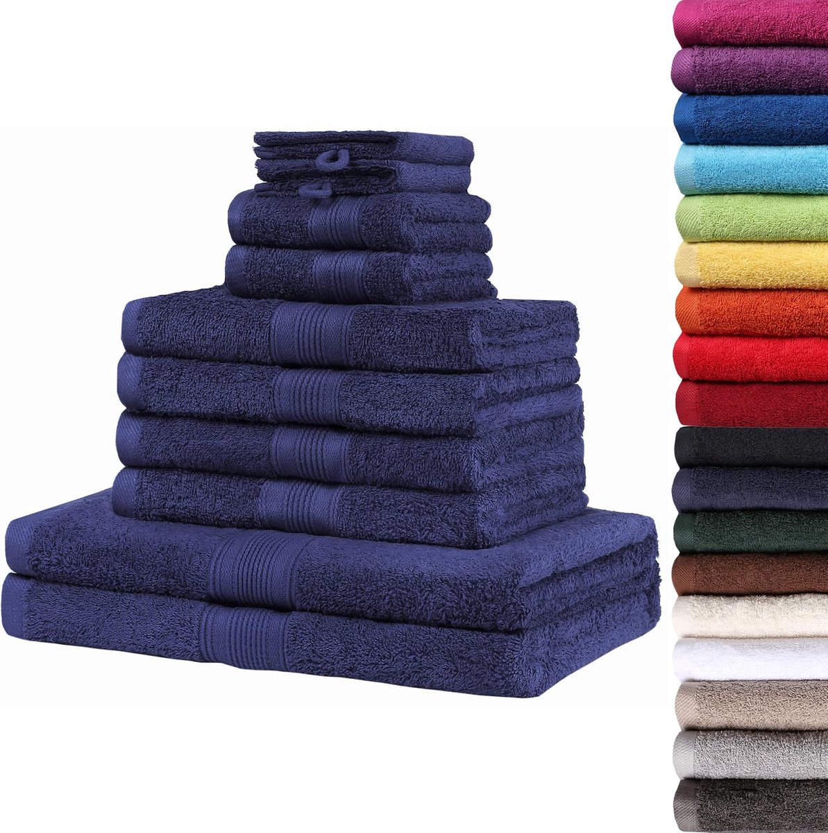 Badstof Handdoekenset, 10-Delig, Verschillende Maten, 4x Handdoeken, 2x Douchehanddoeken, Gastendoekjes, Washandjes, Premium Kwaliteit, Marineblauw